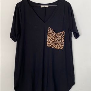 Women’s Black Tee with Leopard pocket